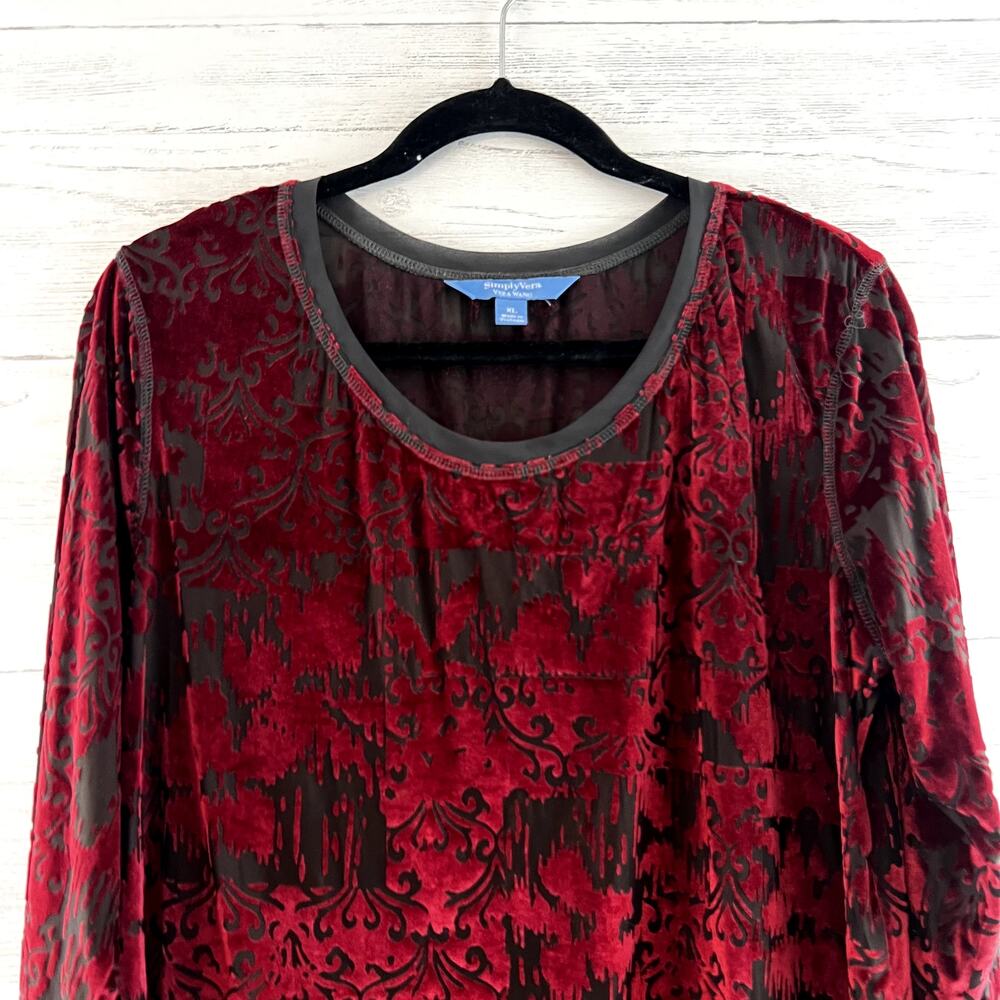 Simply Vera Red Velvet Burnout Top Size XL Gothic Witchy Whimsygoth - Picture 4 of 9